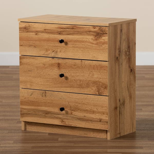 Baxton Studio Decon Oak Brown Wood 3-Drawer Storage Chest