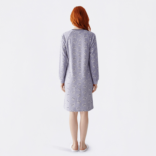 Petite Goodnight Kiss Long Sleeve Bows Velour Henley Nightshirt