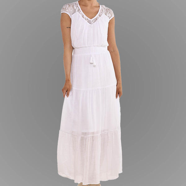 Plus Size Luxology Short Sleeve V-Neck Smock Waist Maxi Dress