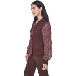 Womens Tommy Hilfiger Long Plaid Sleeve Tie Neck Sweater
