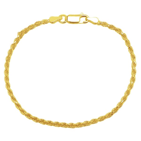 Gold over Sterling Silver Diamond Cut Rope Chain Bracelet - image 