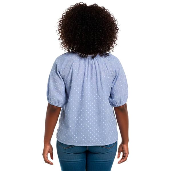 Womens Erika Puff Sleeve Calypso Clip Dot Tie Neck Blouse