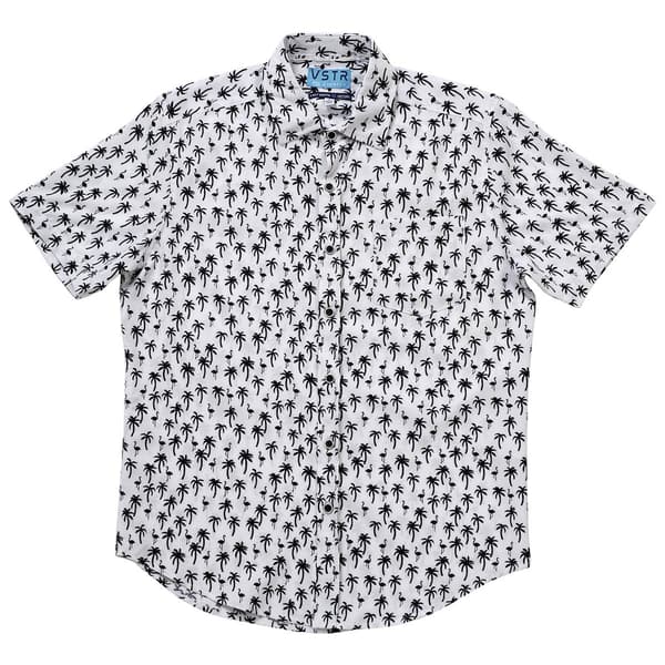 Young Mens VSTR Flamingos & Palms Stretch Button Down Shirt - image 