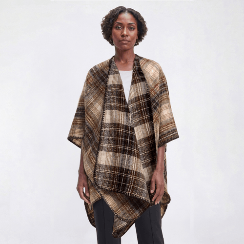 Womens Renshun Plaid Ruana - Tan/Multi
