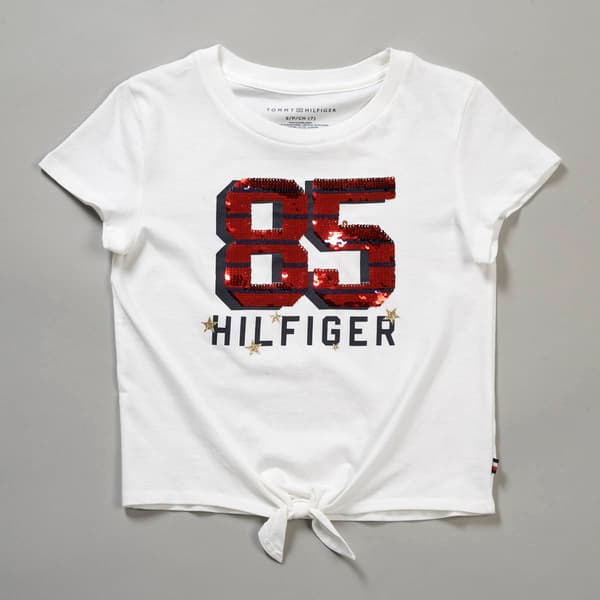 Girls &#40;7-16&#41; Tommy Hilfiger 85 Flip Sequin Short Sleeve Knot Tee - image 