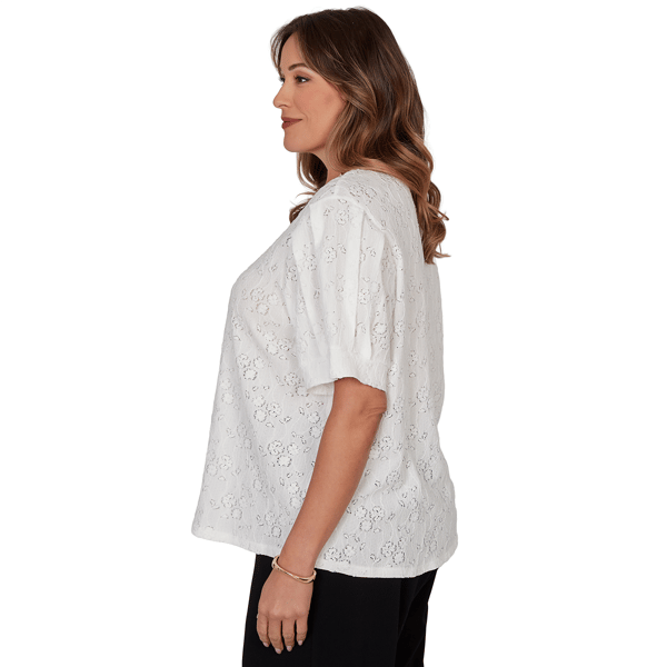 Plus Size Emaline Enchanted Bloom Short Sleeve Floral Knit Blouse