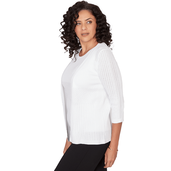 Petite Emaline Verde Grove I 3/4 Sleeve Pointelle Cardigan