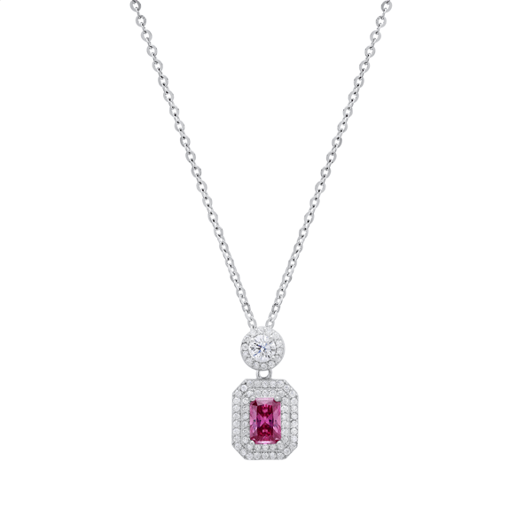 Saffron 1ctw. Pink Emerald-Cut Diamond Halo Pendant Necklace