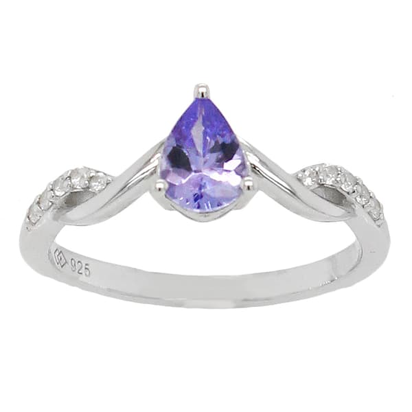 Precious Elegance&#40;tm&#41; Pear Tanzanite/Zircon Sterling Silver Ring - image 