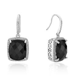 Gemminded Sterling Silver Cushion Onyx & White Topaz Earrings