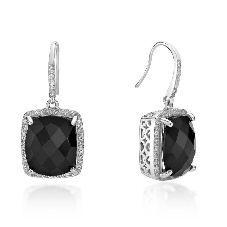 Gemminded Sterling Silver Cushion Onyx & White Topaz Earrings