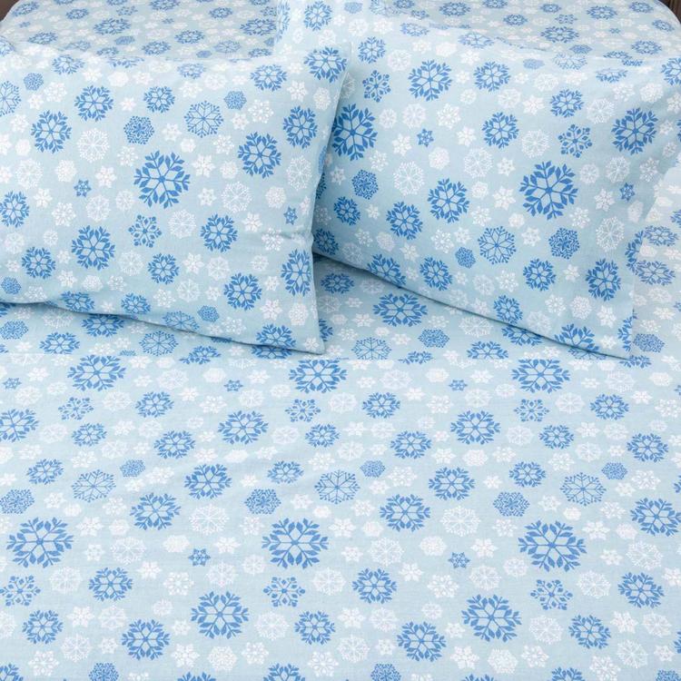 Freshfolds Cotton Blue Snowflake Winter 4pc. Flannel Sheet Set
