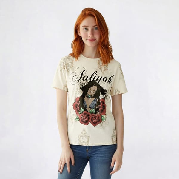 Juniors Aaliyah Rose All Over Boyfriend Graphic Tee - image 