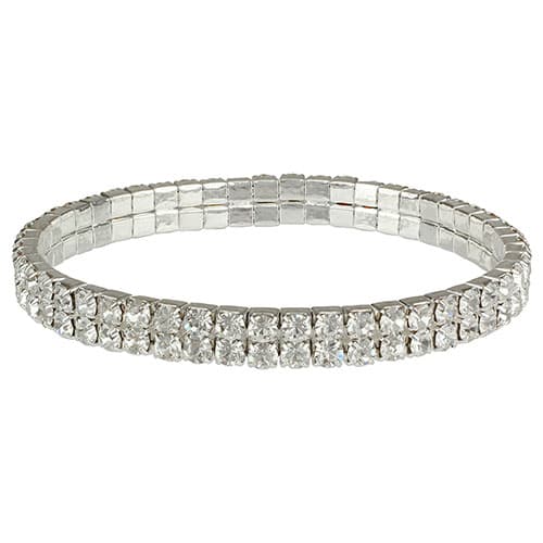 Silver-Tone Crystal 2-Row Stretch Bracelet - image 