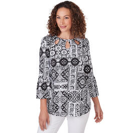 Petite Ruby Rd. Pattern Play 3/4 Sleee Knit Eclectic Top