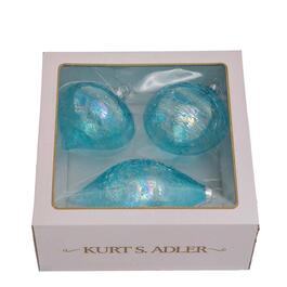 Kurt S. Adler 80MM Blue Glass Ball Ornaments - Set of 3
