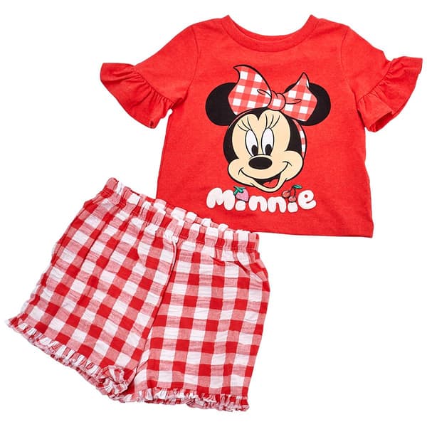 Baby Girl (12-24M) Disney Minnie Gingham & Strawberry Short Set - image 