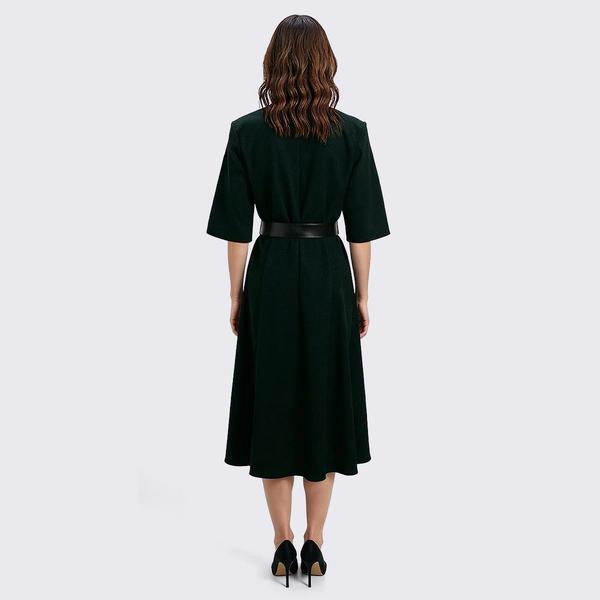 Womens Perceptions Elbow Sleeve w/ Faux Leather Belt A-Line Dress