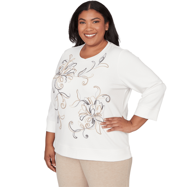 Plus Size Alfred Dunner Comfort & Joy Floral Embroidery Blouse