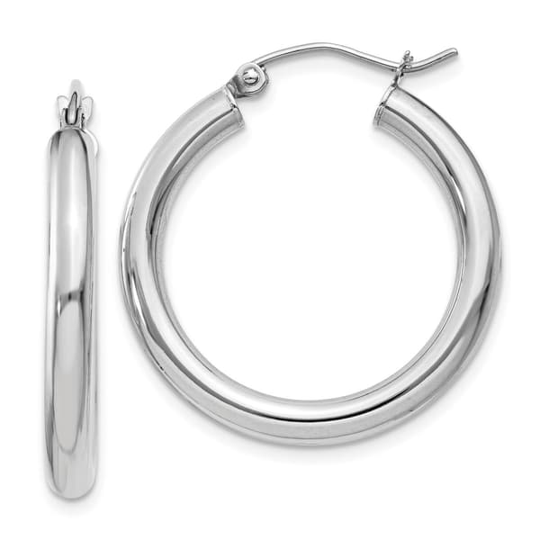 Gold Classics(tm) 14kt. Glossy White Gold 3mm Hoop Earrings - image 