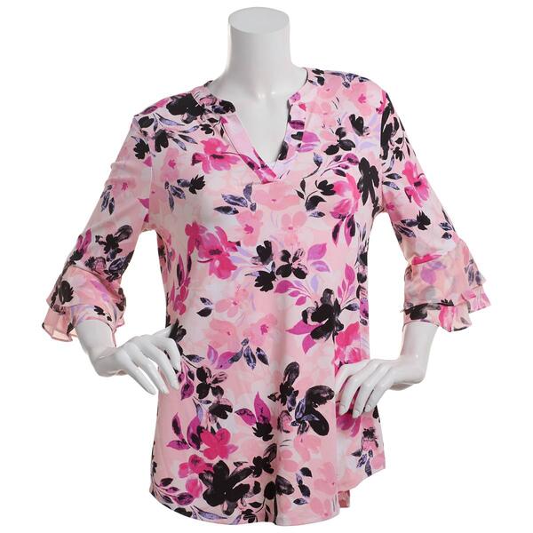 Womens Kasper 3/4 Sleeve Split Neck Floral Blouse - image 
