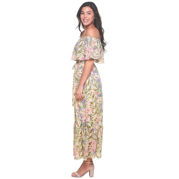 Womens Violet B Off Shoulder Floral Chiffon Tier Maxi Dress