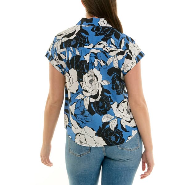 Womens Zac & Rachel Cap Sleeve Floral Button Front Blouse