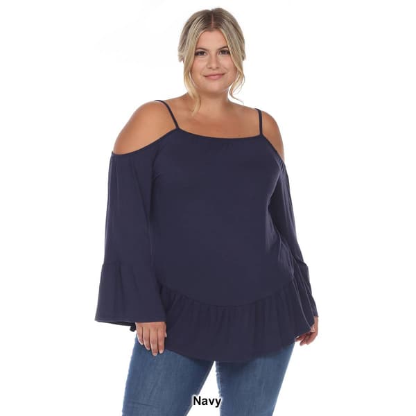 Plus Size White Mark Cold Shoulder Ruffle Sleeve Blouse
