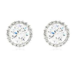 Sterling Silver Diamond Simulant Halo Earrings