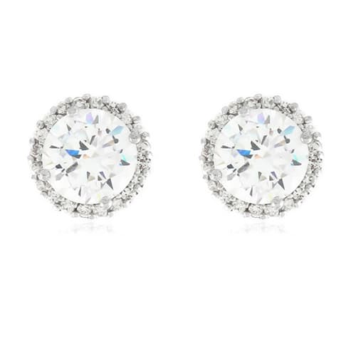 Sterling Silver Diamond Simulant Halo Earrings - image 