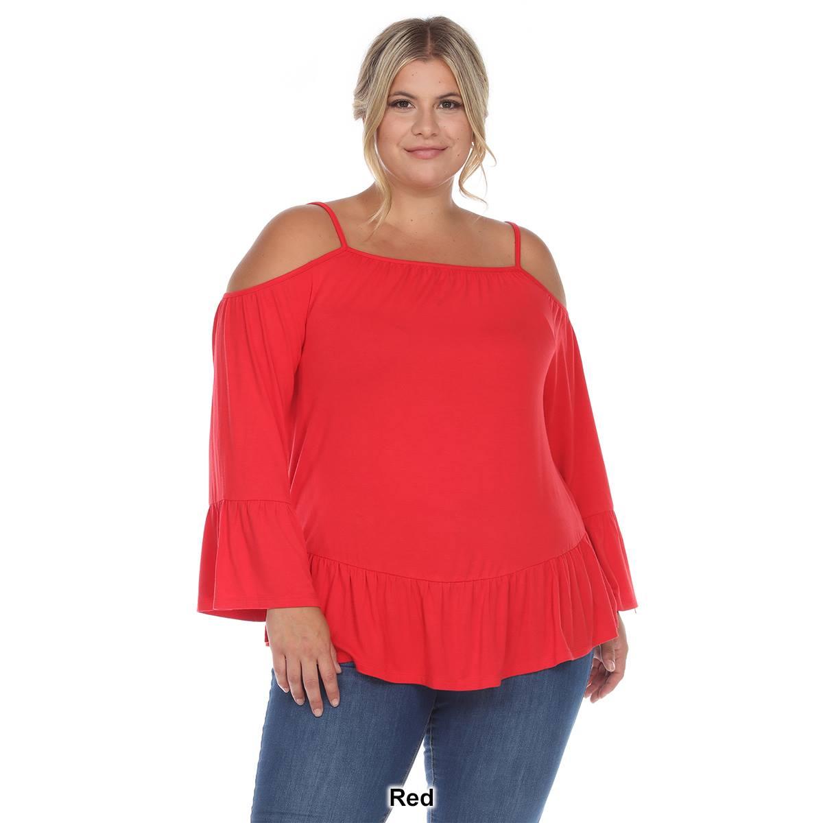 Plus Size White Mark Cold Shoulder Ruffle Sleeve Blouse