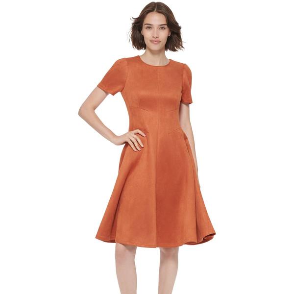 Womens Calvin Klein Short Sleeve Suede Fit N Flare Dress - image 