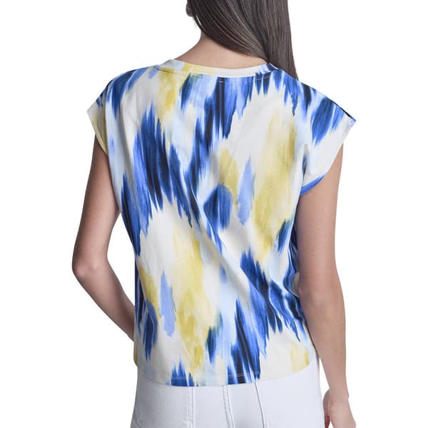 Womens DKNY Sport Cap Sleeve Abstract Knot Front Blouse