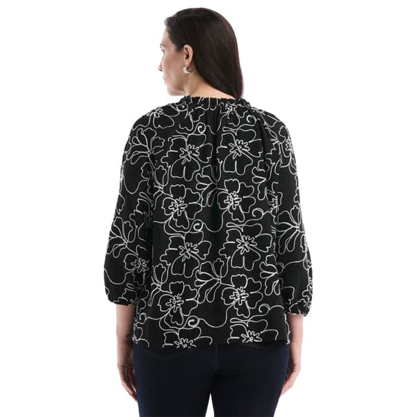 Plus Size Rafaella® 3/4 Sleeve Floral Embroidery Blouse
