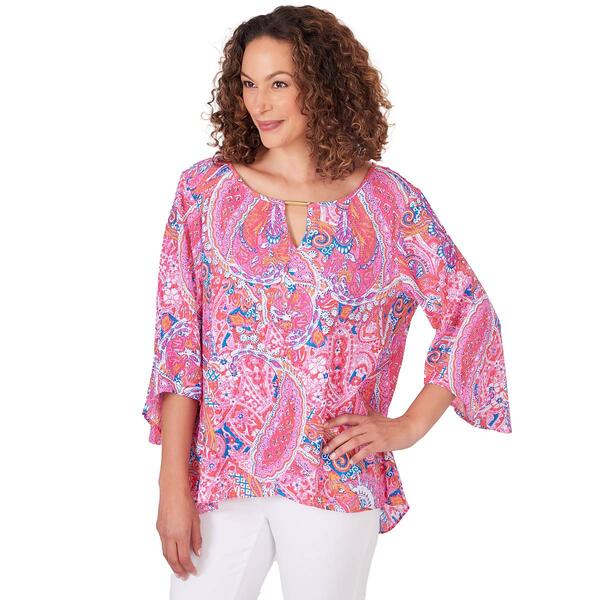 Petite Ruby Rd. Bright Blooms 3/4 Sleeve Paisley Blouse
