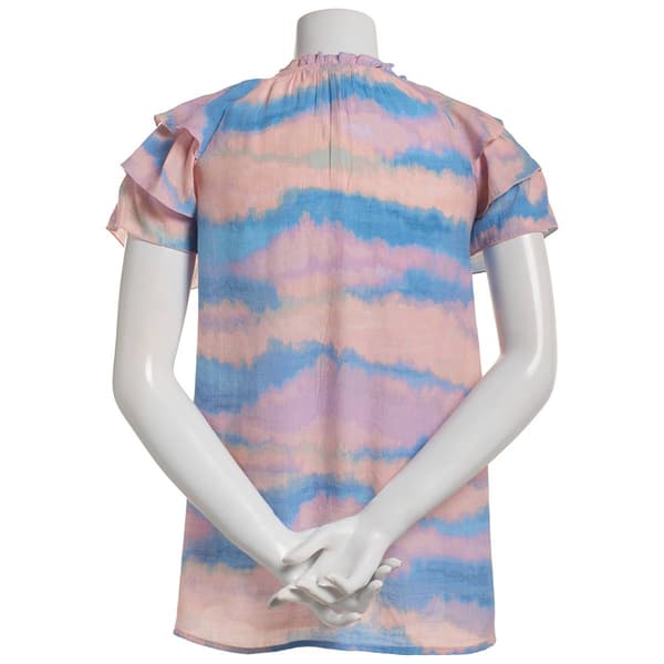 Womens Nanette Lepore Cap Flutter Sleeve Watercolor Blouse