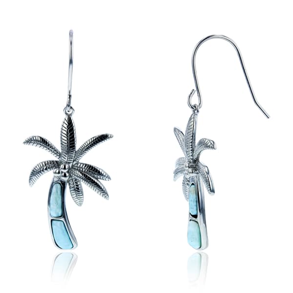 Gemstones Classics(tm) Silver & Larimar Palm Tree Earrings - image 