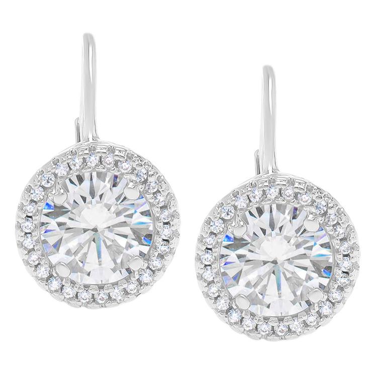 Sterling Silver CZ Leverback Earrings