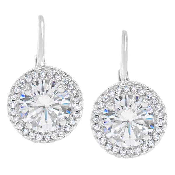 Sterling Silver CZ Leverback Earrings - image 