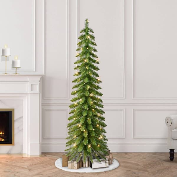 Puleo International 5ft. Pre-Lit Pencil Alpine Christmas Tree