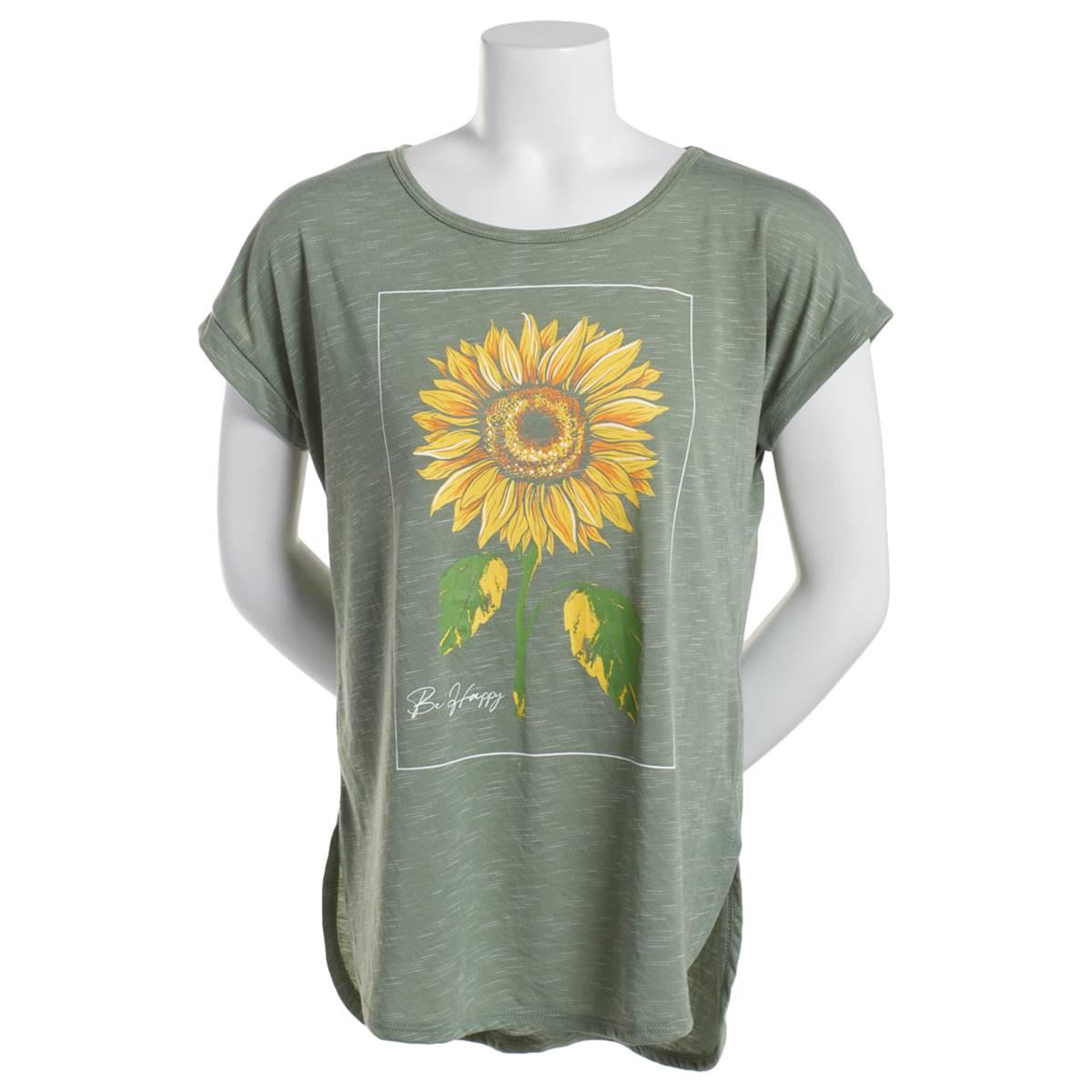Womens Tru Self Short Sleeve Shirttail Graphic Tee-Sea Spray