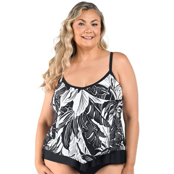 Plus Size Maxine Night Tropics Leaf Tankini Swim Top