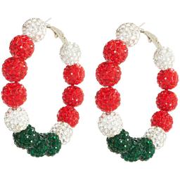 Season Greetings Silver Plated Crystal Ball Hoop Earrings
