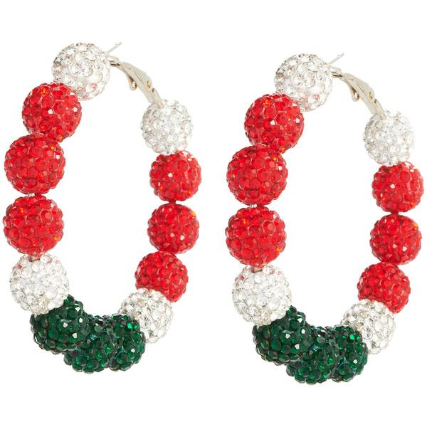 Season Greetings Silver Plated Crystal Ball Hoop Earrings - image 