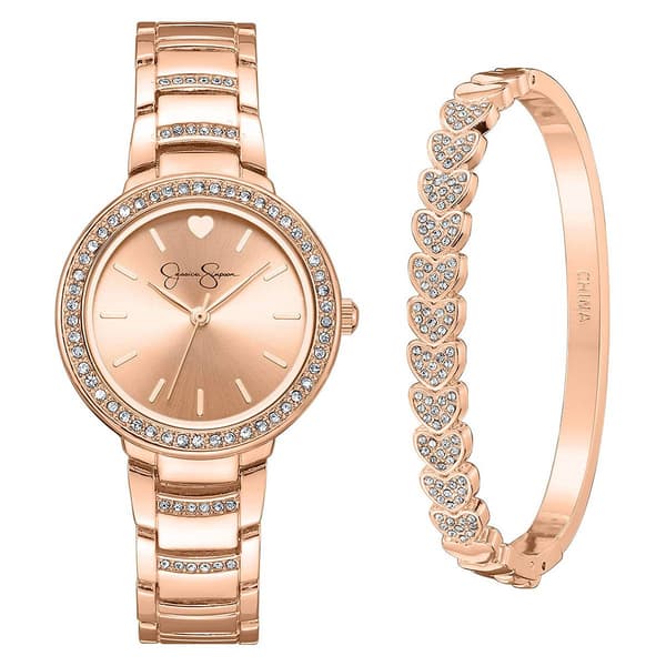 Womens Jessica Simpson Crystal Watch & Bracelet Set - JSB8021RG - image 