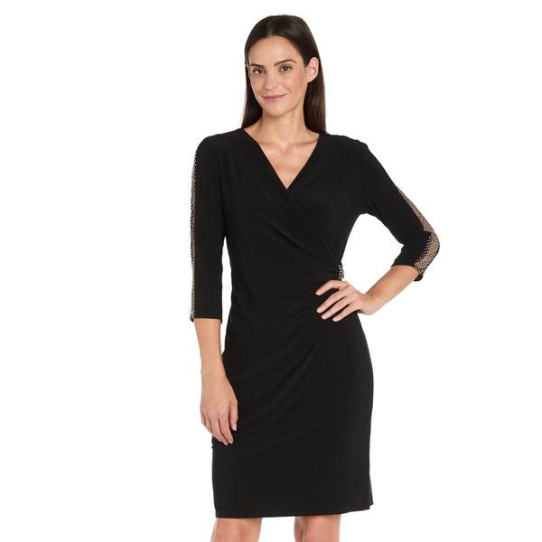 Petites R&M Richards 3/4 Embellished Sleeve Surplice Sheath Dress - image 