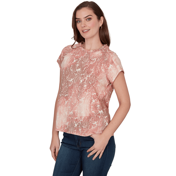 Womens Skye’s the Limit Key Items Cap Sleeve Faded Paisley Tee