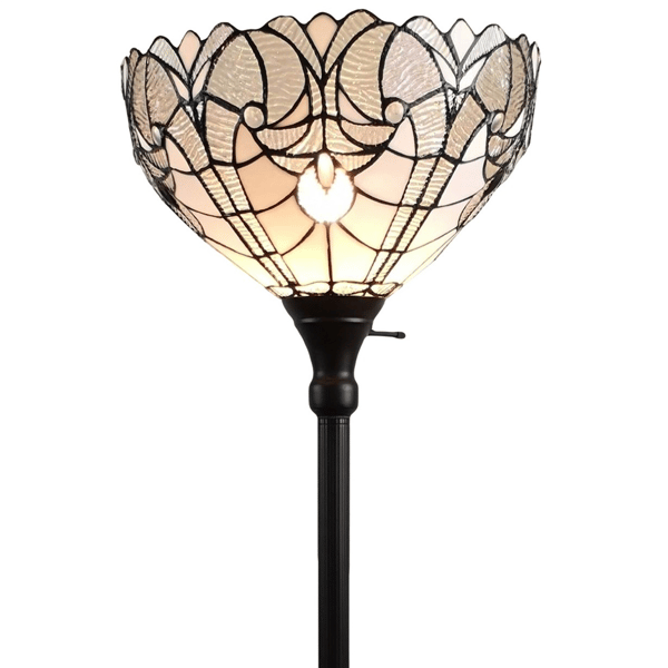 HomeRoots 62in. Torchiere Floor Lamp With Tiffany Glass Shade