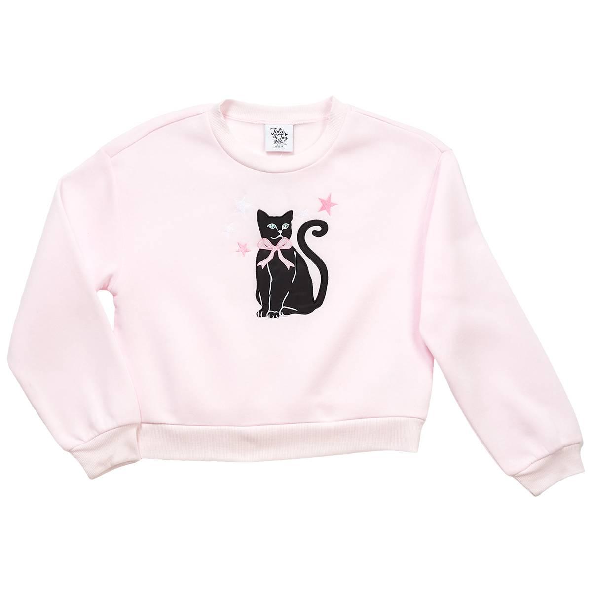 Girls (7-12) Jolie & Joy Long Sleeve Bow Kitty Crew Top