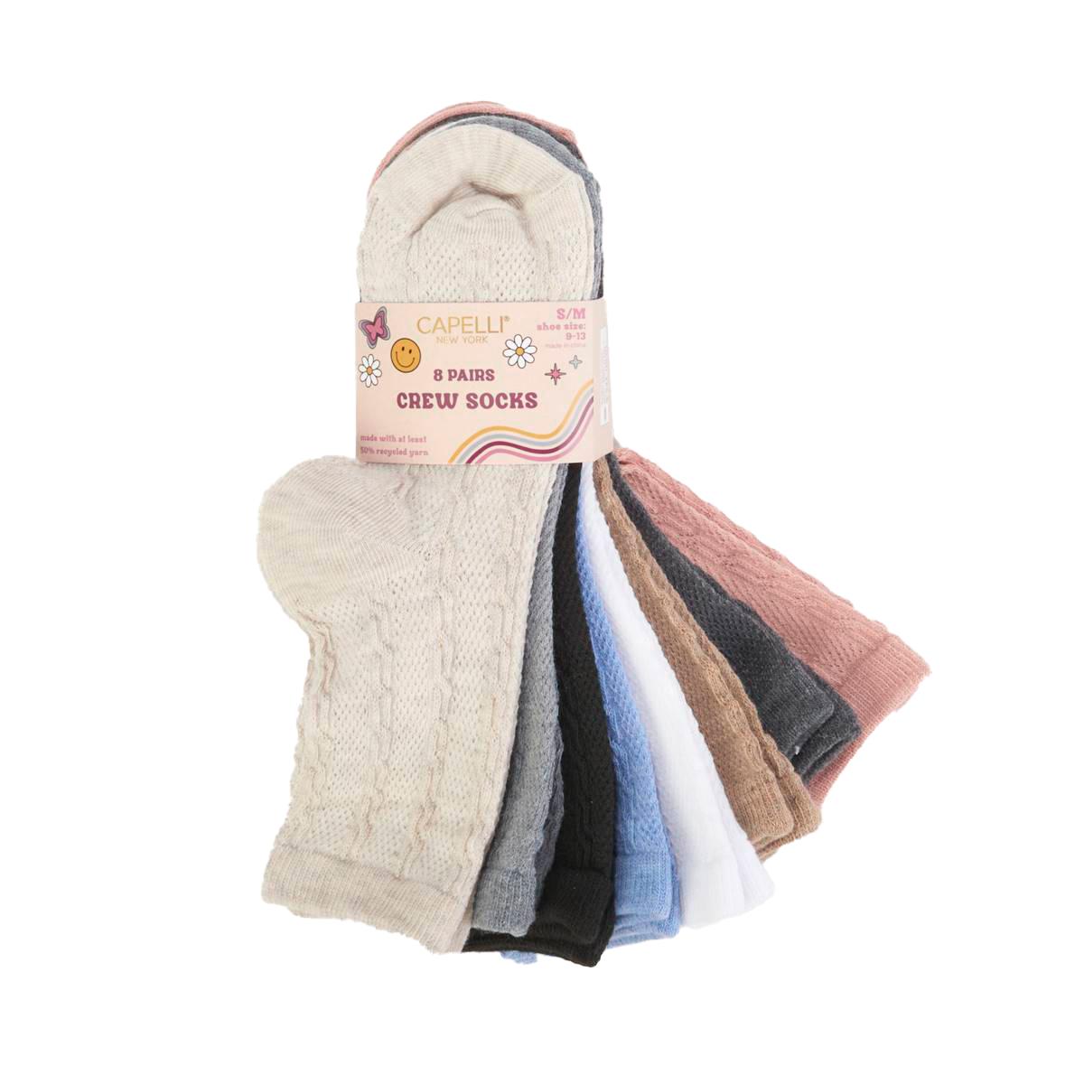 Girls Capelli New York 8pk. Solid Cable Crew Socks